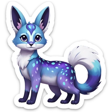Colorful black-violet-indigo-purple-gradients nebulae nebula starry galactical shiny white-stars-spotted glorious iridescent divine exotic cute cool beautiful realistic Meloetta-caracal-civet-sergal-bunny-oncilla-animal-Fakémon-hybrid-fursona (full body) sticker