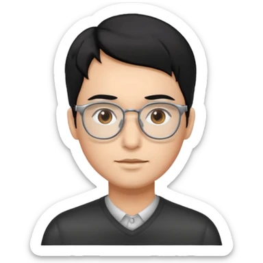 Cabelo preto liso olhos castanho cor da pele prata óculos sticker