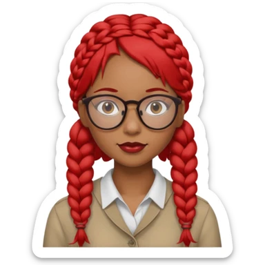Dark Tan girl with two long red plaits and red rimmed  glasses head neck and shoulder shot only sticker