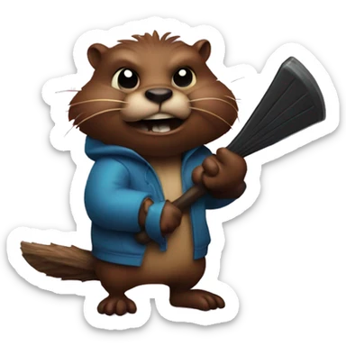 An evil beaver with a bat in his hands sticker