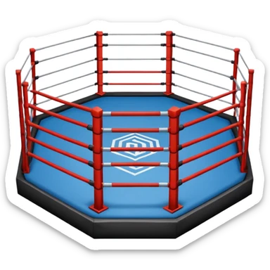 MMA cage arena object icon, octagon fighting cage with metal fence walls, padded corner posts, professional combat arena, 3D cartoon style, mobile game icon style, centered, clean background, no people, no text, no watermark
 sticker