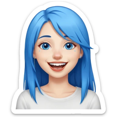 Blue haired blue eyes female long straight hair laughing, lip piercing, nose piercing sticker