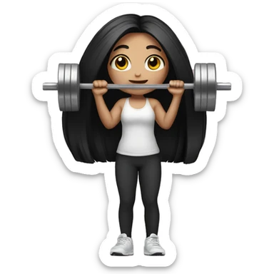 Pale girl with long black hair lifting weights sticker