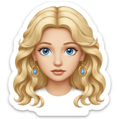 Attractive Greek woman with a wide face, baddie look, Long wavy blonde hair and gold hoop earrings and blue eyes sticker