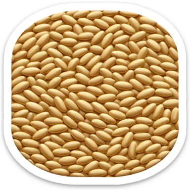 loose scatter of whole barley grains, oval and slightly elongated, pale beige to light golden, smooth matte surface with fine ridges, hearty rustic cereal look, soft lighting, subtle shadows, emoji scale sticker