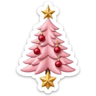 pastel pink christmas tree with red ornaments and star on top sticker