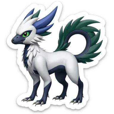 Shiny Black Grey White and Dark-Green Trico-Nargacuga-Silvally-Absol-fusion sticker