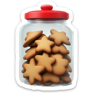 Realistic glass cookie jar with red lid full of gingerbread cookies isolated.  sticker