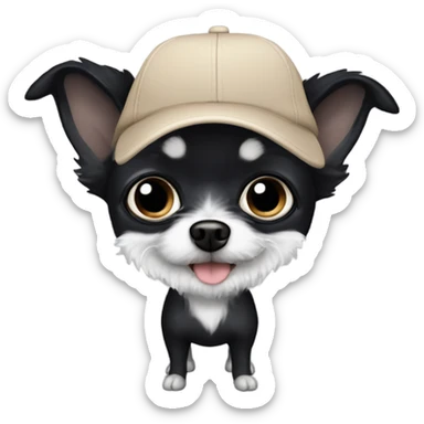 Old man with blue eyes goatee beard ball cap holding cute black long fur Chihuahua sticker