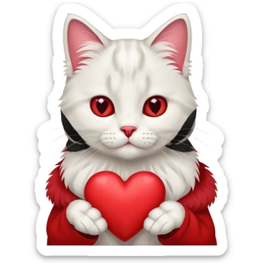 siberian white cat holding heart sticker