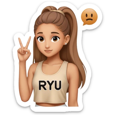 Ariana grande with ok doing sign and "ryu" written on toptank sticker