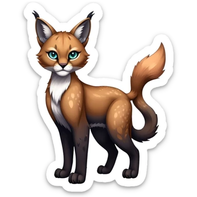 Vibrant dark edgy gothic Falvie-Fionbri-Bobcat-Caracal-creature-sparkle-feline-fursona, full body sticker