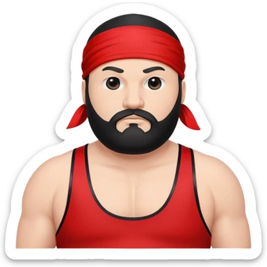 White skin fat guy with black durag, black beard, and black eyes in a red and black wrestling singlet sticker
