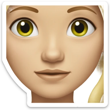 The girl is blonde with shoulder-length hair. She has green eyes, fair skin sticker