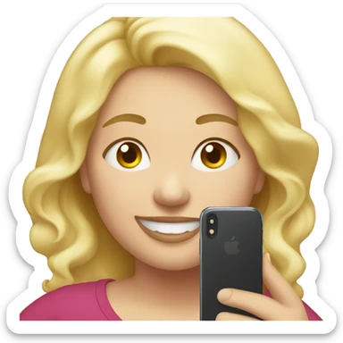 overweight blondie woman happy with a smartphone on hands sticker