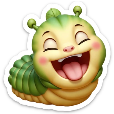 Cinematic Adorable Yawning Caterpillar Portrait Emoji, Head tilted slightly with a dramatic, wide-open yawn, showcasing a plump, segmented body with softly drooping edges and sleepy, half-closed eyes, Simplified yet irresistibly cute features, highly detailed, glowing with a soft, cozy natural glow, high shine, relaxed yet expressive, stylized with a dash of whimsical transformation charm, soft glowing outline, capturing the essence of a drowsy caterpillar that appears ready to stretch and yawn its way out of the screen! sticker