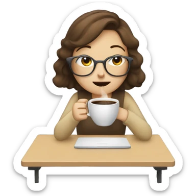 tired french girl with laptop drinking a lot of coffee sticker