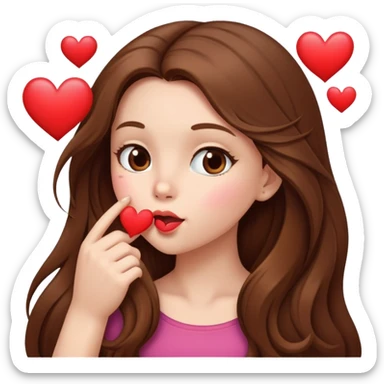 girl with long brown hair blowing a heart kiss sticker
