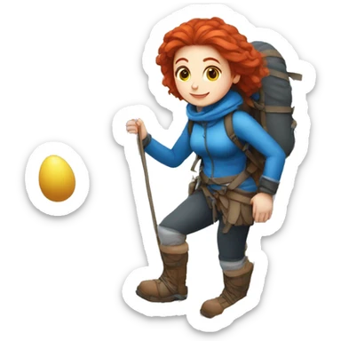 Greek Female winter mountaineer red hair white skin climbing with Greek Flag and Easter eggs basket sticker