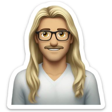 (brunette, brown eyed, madison beer) standing next to (handsome long hair blonde man, mustache, blue/green eyes, brown glasses) sticker