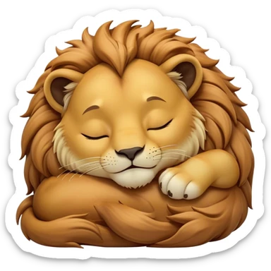 Meme-Worthy Cute Sleeping Lion Portrait Emoji, Head resting peacefully with a contented smile, showcasing a robust build and a luxuriously soft tawny Fur with a flowing mane, eyes shut in a serene, restful nap, Simplified yet hilariously adorable features, highly detailed, glowing with a soft, drowsy light, high shine, relaxed and utterly lovable, stylized with an air of playful laziness, bright and heartwarming, soft glowing outline, capturing the essence of a comically sleepy lion, so meme-worthy it feels like it could instantly become the next viral sensation of adorable slumber! sticker