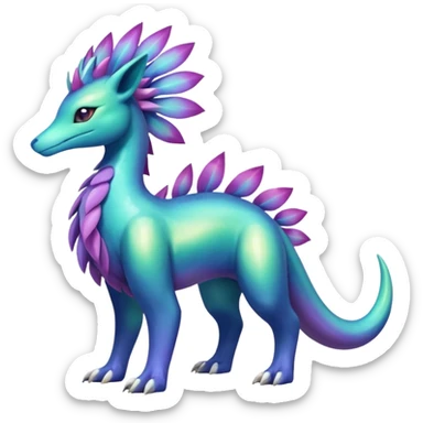 Shiny Exotic Tropical Iridescent Dusky Nightly Meganium-Amaura-Suicune-Fakémon-fusion-creature (full body) sticker