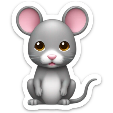 Raton estilo animado, de color gris, paras y brazos largos, nariz rosada pequeña y abdomen blanco sticker