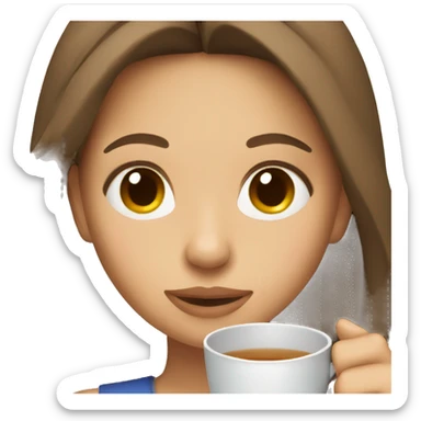 Girl sipping tea with brown hair  sticker