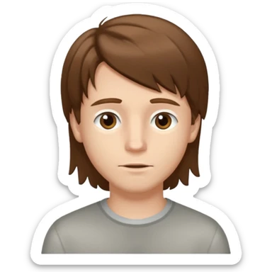 A young white boy with brown hair and eyes, with slightly long, straight and disheveled hair, Make it look aesthetic sticker