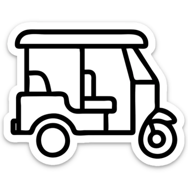 tuk tuk transport, simple black outline, icon style sticker