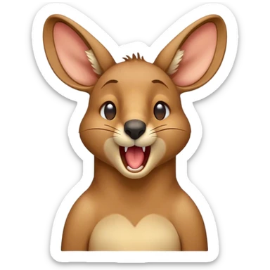 Cinematic Realistic Cute Yawning Kangaroo Portrait Emoji, Head tilted slightly with a dramatic, wide-open yawn, showcasing a soft, textured tawny coat with gently drooping ears and half-closed, drowsy eyes, rendered in exquisite natural detail, high shine, relaxed yet expressive, styled with a dash of rustic charm, soft glowing outline, capturing the essence of a sleepy yet affectionate kangaroo that appears ready to stretch out and settle into a peaceful nap! sticker