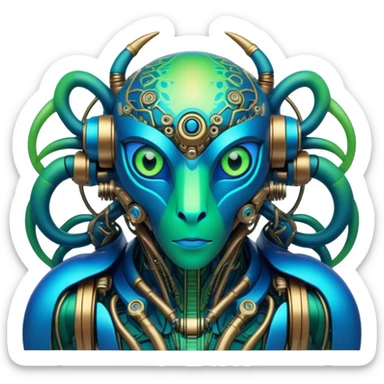 Tropical futuristic lush warm-colored modern colorful neon-colored cyber-Fakémon-Digimon-Trico-creature sticker