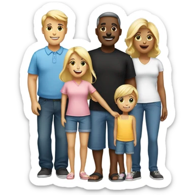 Family. 1 dad, 1 mom, 2 big girls blonde, 1 black big boy, 1 blonde little boy, 2 grandmas sticker