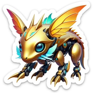  Epic legendary warm-colored sunny rare glowing mechanical sparkly transparent bioluminescent luminescent vibrant bright pastel dark exotic iridescent colorful gradients futuristic modern metallic glossy glittery fantasy-cyber-Fakémon-Vernid-creature sticker
