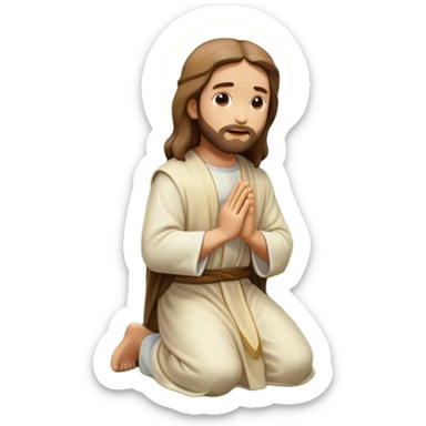 Jesus kneeling to pray in a garden, emoji style, surrounded by plants sticker