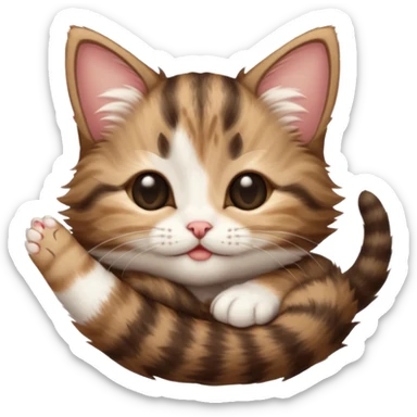 dark brown tabby and white kitten upside down with eyes closed sticker