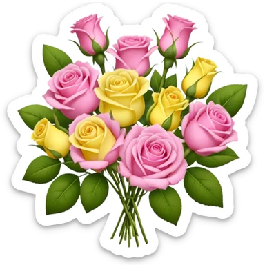 A mixed bouquet of pink roses and yellow lisianthus sticker