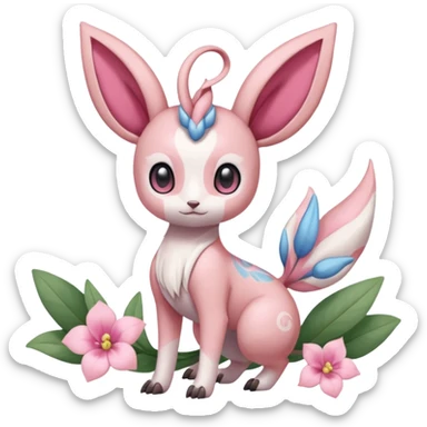 Cute Romantic Realistic  Floral Meloetta-Sylveon-Palkia-Cresselia-Digimon-Pokémon-Fakémon-hybrid-fusion, full body sticker