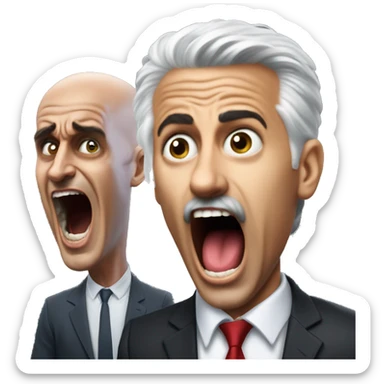 Philippe Poutou screaming on a scared Jordan Bardella sticker