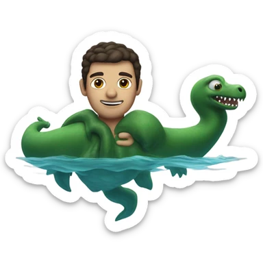 Tall brunette man swimming with Loch Ness monster  sticker