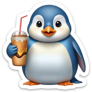 Pudgy blue penguin eating burger and drinking cola sticker