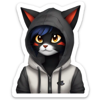 Edgy Shy Anthro boyish cool pretty dark black Litten-Pokémon-cat-fursona techwear sticker