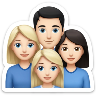 Blond woman with blue eyes on left. And a Man with black hair and grey eyecolor in the middle. And a blank woman with brown hair and grey eyes on the right. Happy together sticker