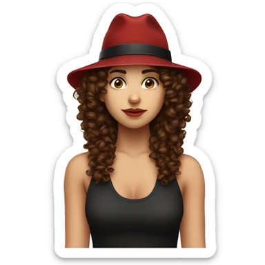 girl with brown hair Brown curly-haired woman with a stylish hat, septurn nose piercing with a barbell, wearing red or black. Includes various expressions l thinking sticker