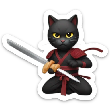 Ninja cat cuts croissant with  katana sticker