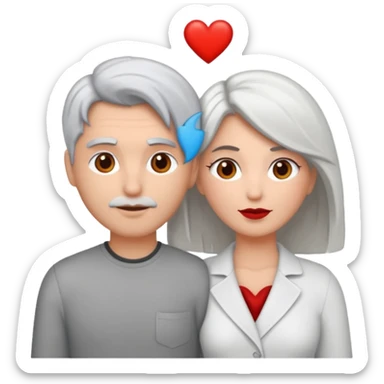 bonjour,
peux-tu générer un émoji d'un couple hétérosexuel, composé d'une femme blanche ayant les cheveux gris clair, accolée à un homme blanc avec les cheveux brun, le tout avec un cœur entre les 2 pour les lier
merci sticker