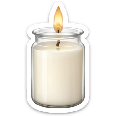 ultra minimal icon of a cream-white candle in a simple glass jar labeled “cotton”, three small flames, clean lines, soft neutral tones, modern elegant vector style, transparent background sticker