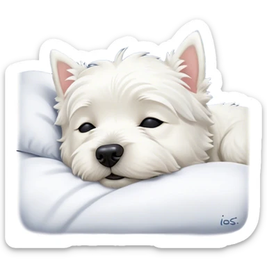 Meme-Worthy Cute Sleeping West Highland White Terrier Portrait Emoji, Head resting peacefully with a contented smile, showcasing a delightfully compact build and a luxuriously soft white coat, eyes shut in a serene nap, Simplified yet hilariously adorable features, highly detailed, glowing with a soft, drowsy light, high shine, relaxed and utterly lovable, stylized with an air of playful laziness, bright and heartwarming, soft glowing outline, capturing the essence of a comically sleepy companion, so meme-worthy it feels like it could instantly become the next viral sensation of adorable slumber! sticker