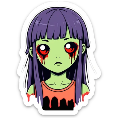 zombie girl with bangs and long hair sticker