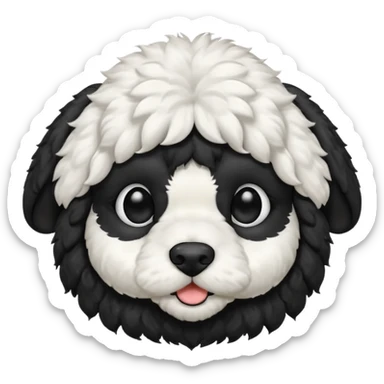black and white cockapoo - give him a white chest, black ears, black top of the head, black fur covering his eyes, but then a white snout and a white patch of fur on his forehead  sticker
